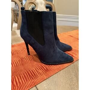 Miss Lola Teal Faux Suede Pointed Toe Boots Heels Size 9‎